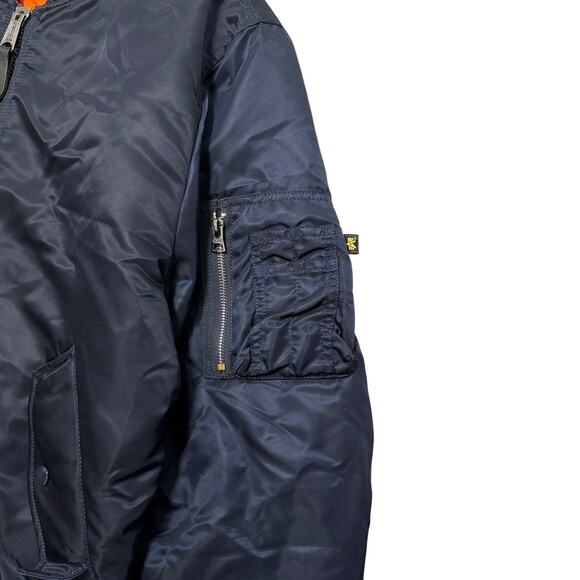 VTG 90s Alpha Industries MA-1 Reversible Bomber Jacket Navy M - Picture 2 of 4